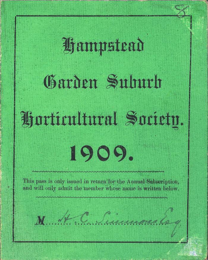 Horticultural Society membership card 1909