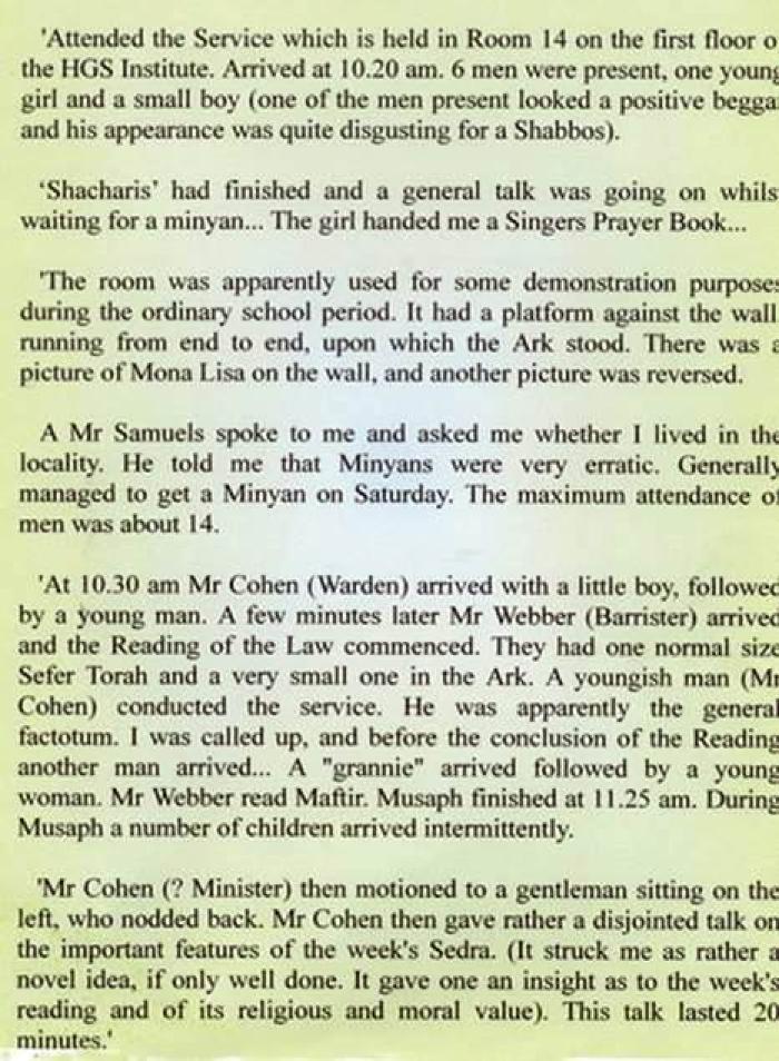 Report on Service in Institute Hall