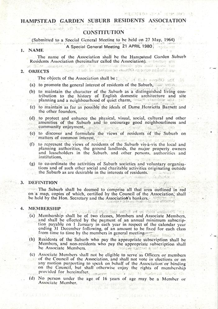 Residents Association Constitution 1964