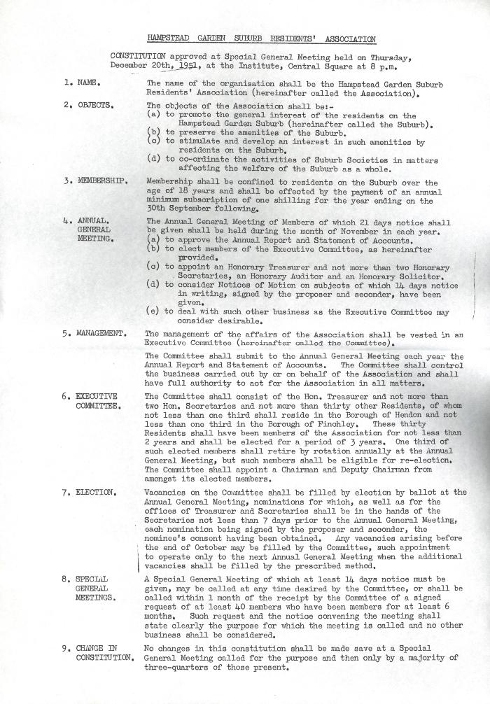 Residents Association Constitution 1951