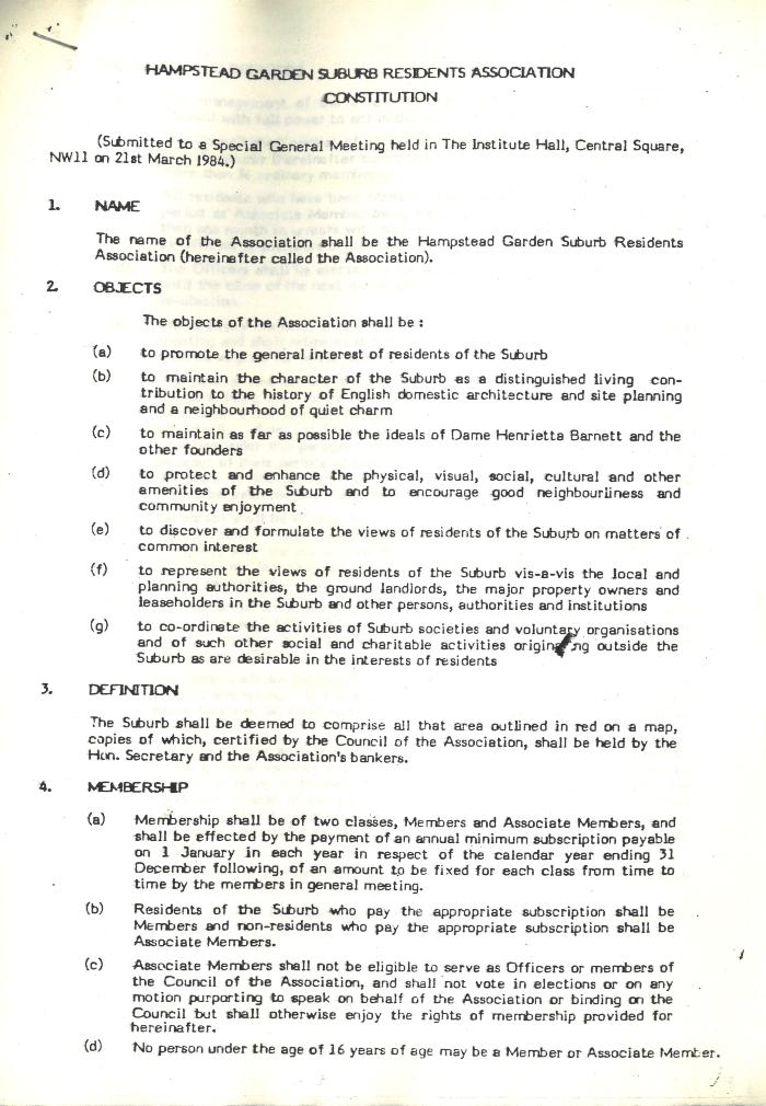 Residents Association Constitution 1984