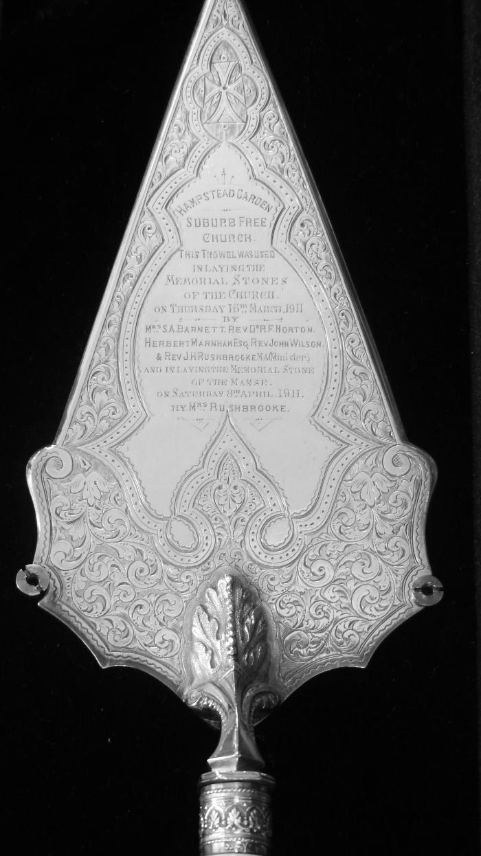 Silver and Ivory trowel used to lay foundation stones