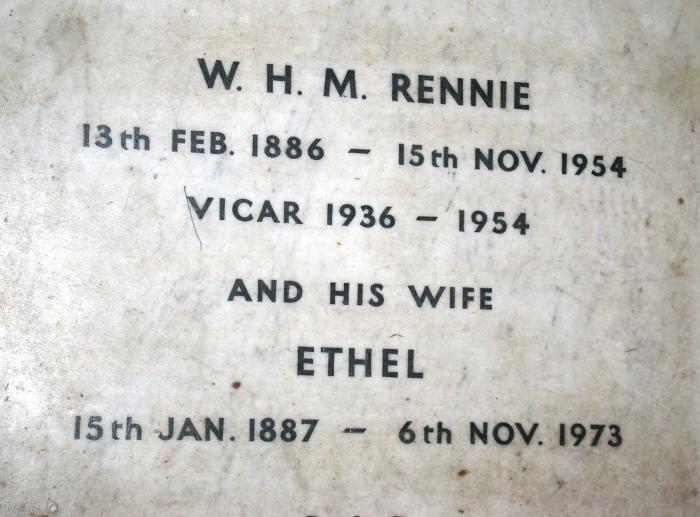 Memorial stone to Rev Rennie and his wife Ethel