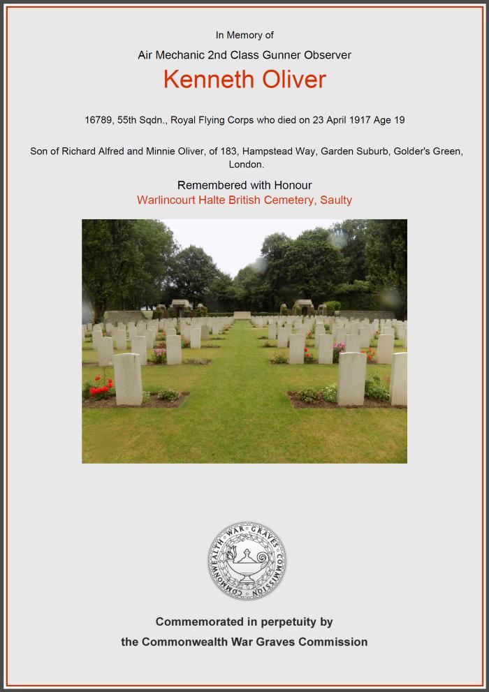 Kenneth Richard Oliver - WW1