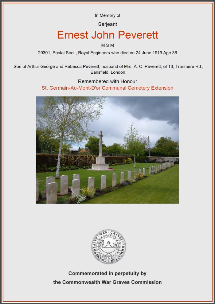 Ernest John Peverett - WW1