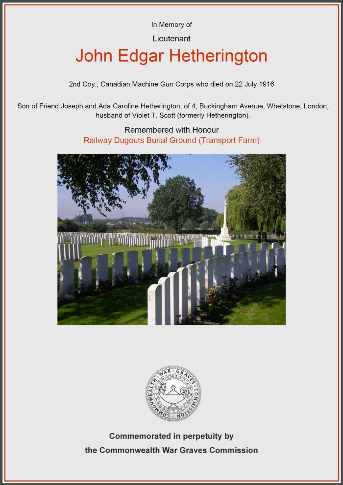 John Edgar Hetherington - WW1
