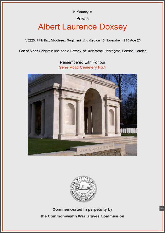 Albert Laurence Doxsey - WW1