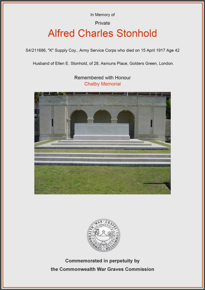 Alfred Charles Stonhold - WW1