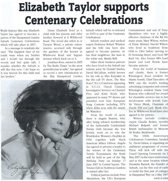 Elizabeth Taylor Supports Centenary Celebrations