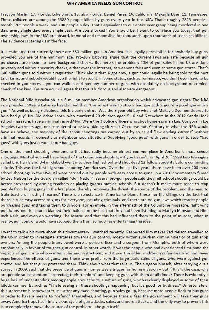 HBS - Gun Control Speech