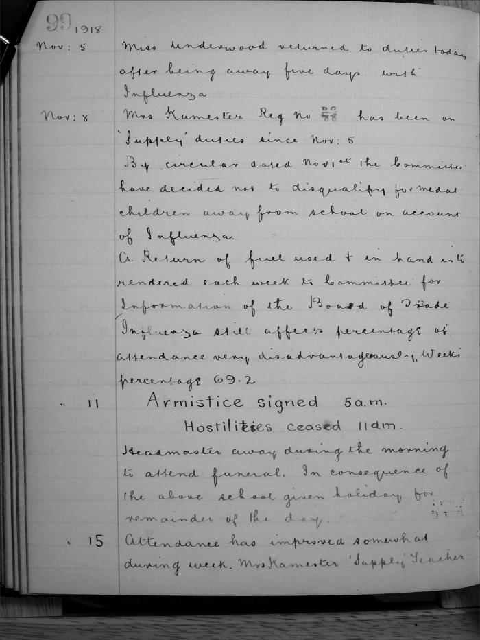 GSS Armistice log book entry