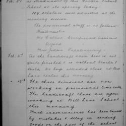 GSS Head teachers first log entry 1913