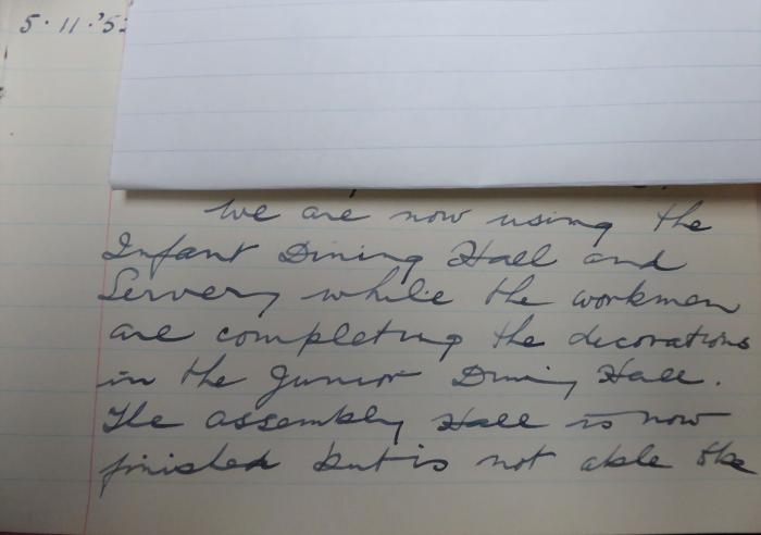 Using Infant dining hall whilst Junior dining hall being completed, 5.11.1952