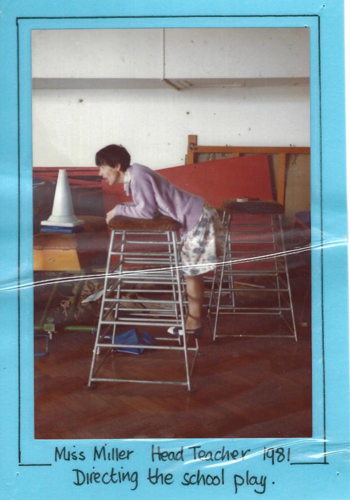 Miss Miller, Headteacher, directing School play 1981