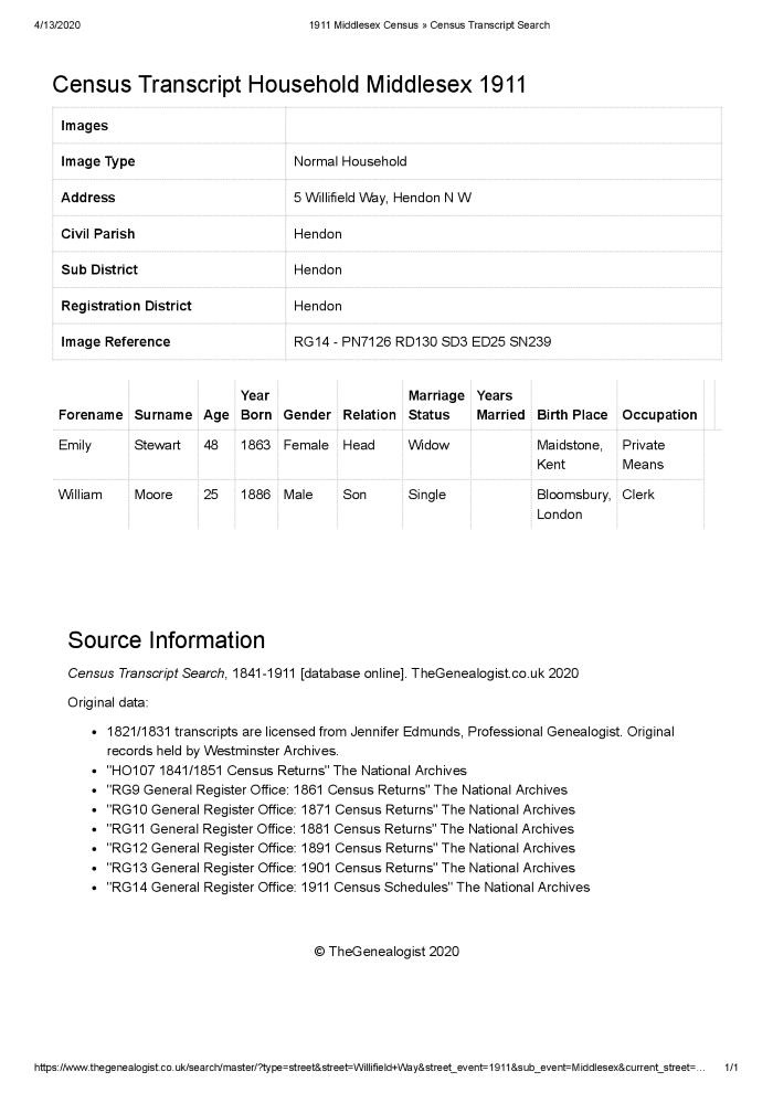 Census 1911 - 5 Willifield Way