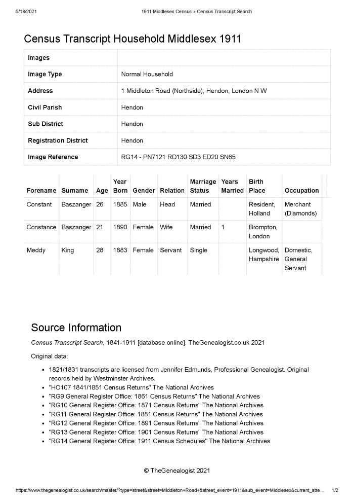 Census 1911 - 01 Middleton Road, Northside