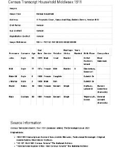 Census 1911 - 11 Reynolds Close