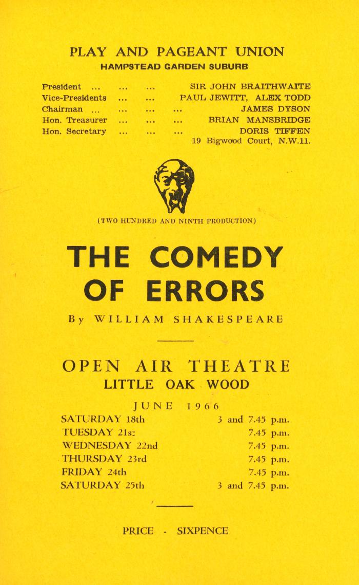 The Comedy of Errors - Programme and Ticket 1966