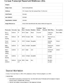 Census 1911 - 126 Hampstead Way
