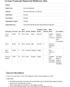 Census 1911 - 123 Hampstead Way
