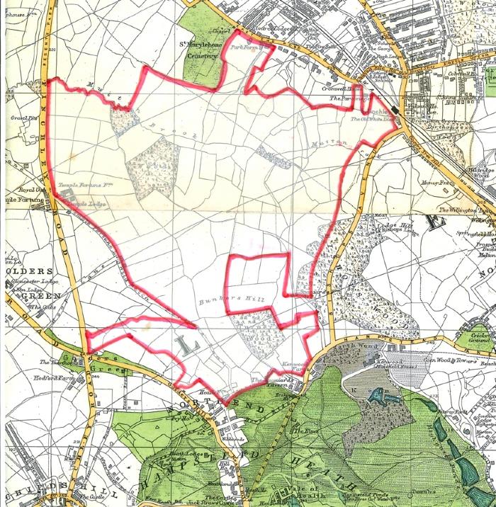 Suburb boundary map from 1902 Bacon's Atlas